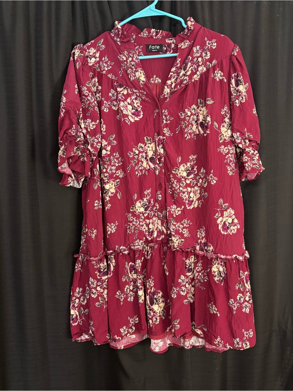 Fate Burgundy Floral Button-Front Mini Dress
